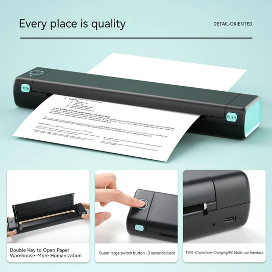 Portable Wireless Inkless A4 Printer Compatible with iOS, Android and PC